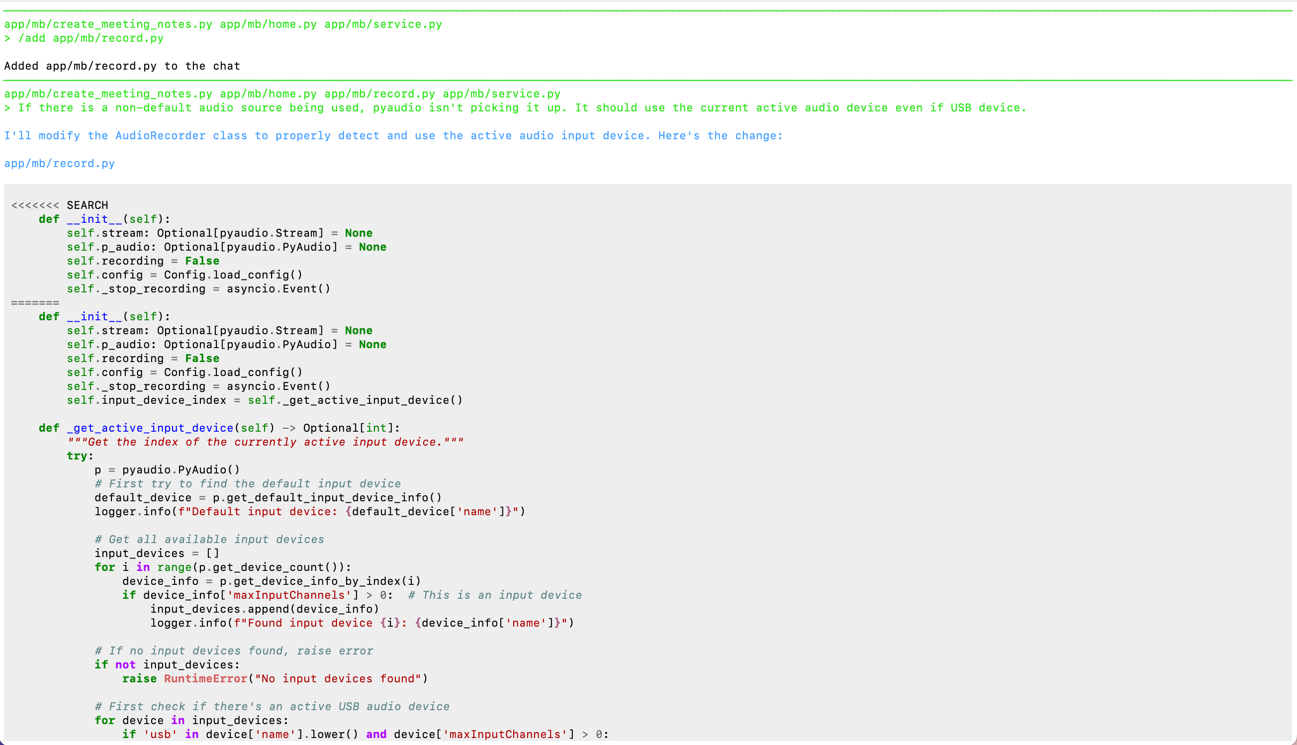 Aider suggesting audio device detection improvements