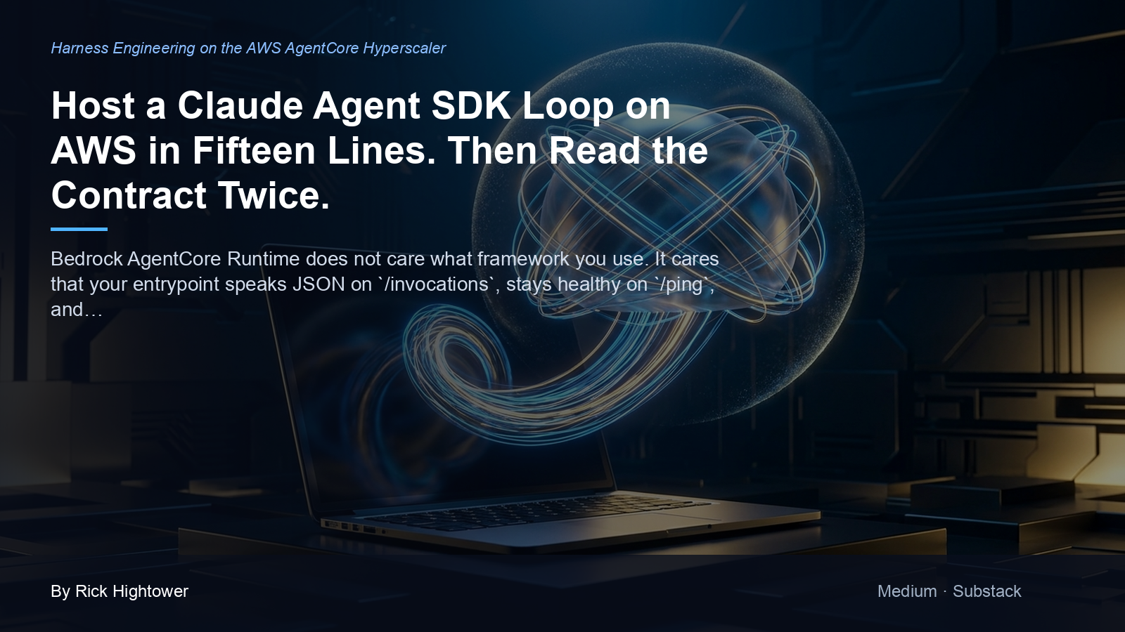 Cover image for “Host a Claude Agent SDK Loop on AWS in Fifteen Lines. Then Read the Contract Twice.” by Rick Hightower