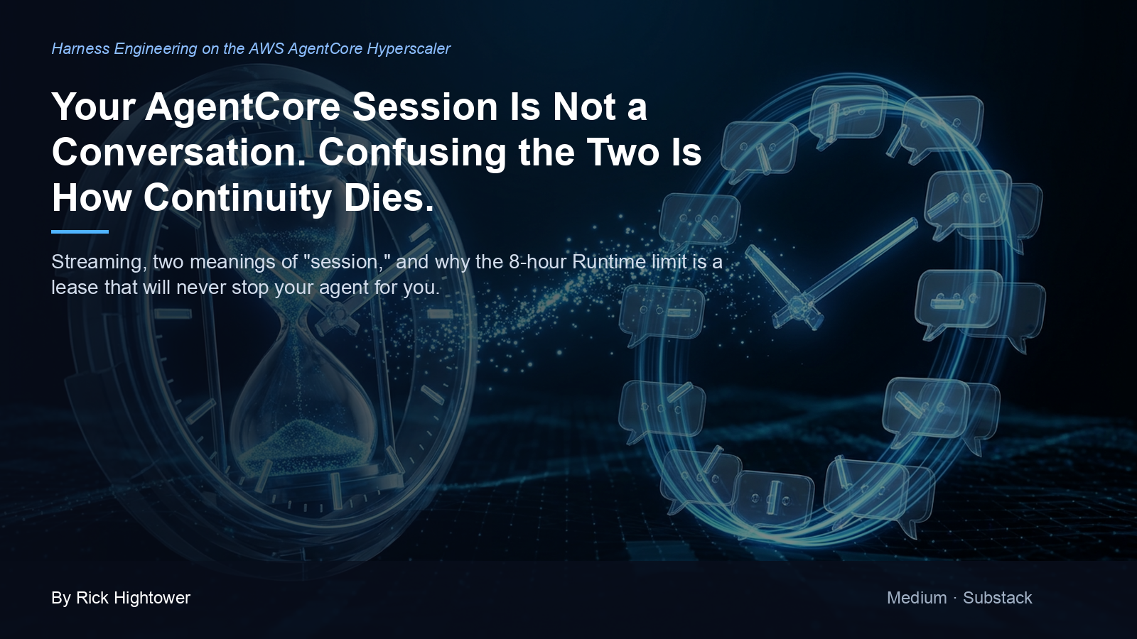 Cover image for “Your AgentCore Session Is Not a Conversation. Confusing the Two Is How Continuity Dies.” by Rick Hightower