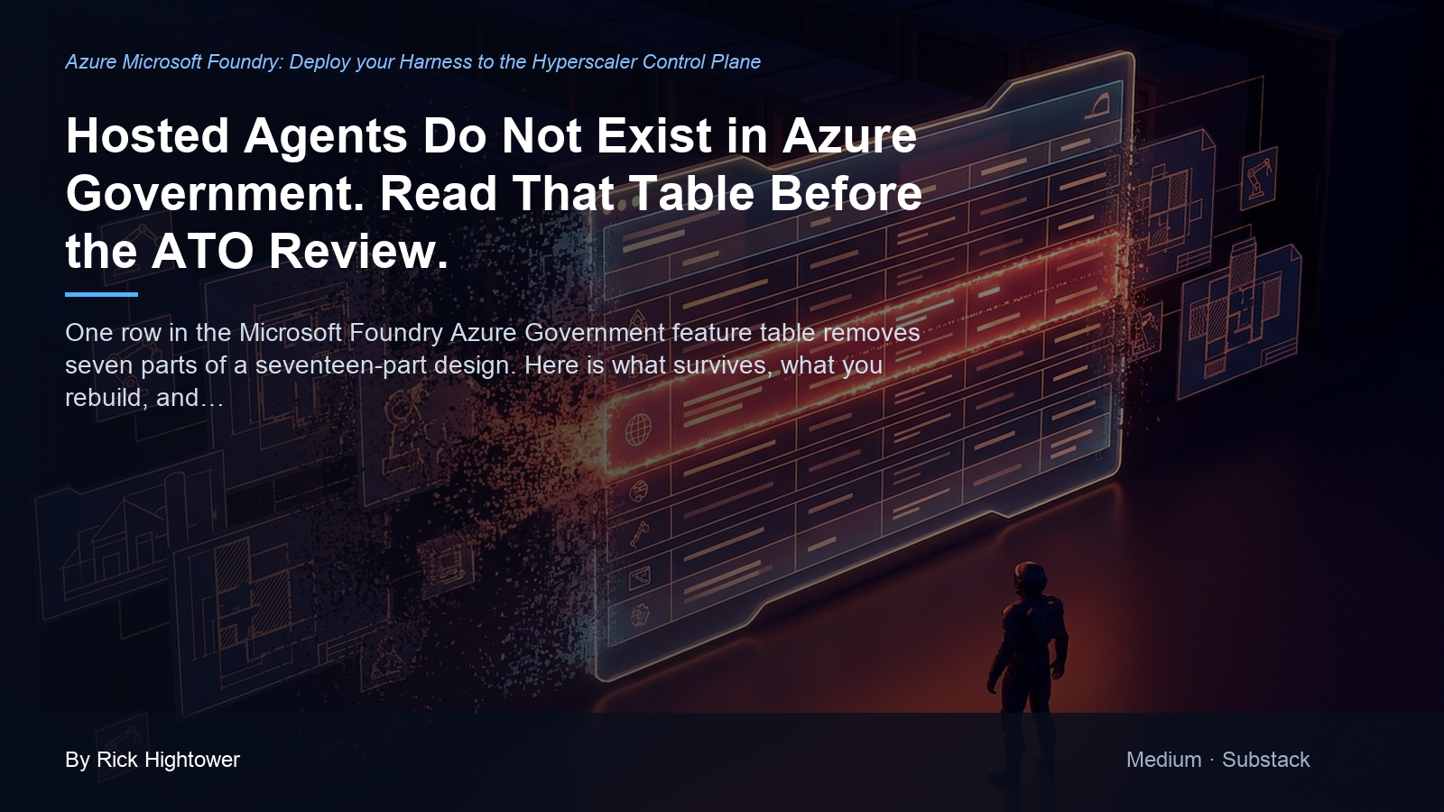 Cover image for “Hosted Agents Do Not Exist in Azure Government. Read That Table Before the ATO Review.” by Rick Hightower