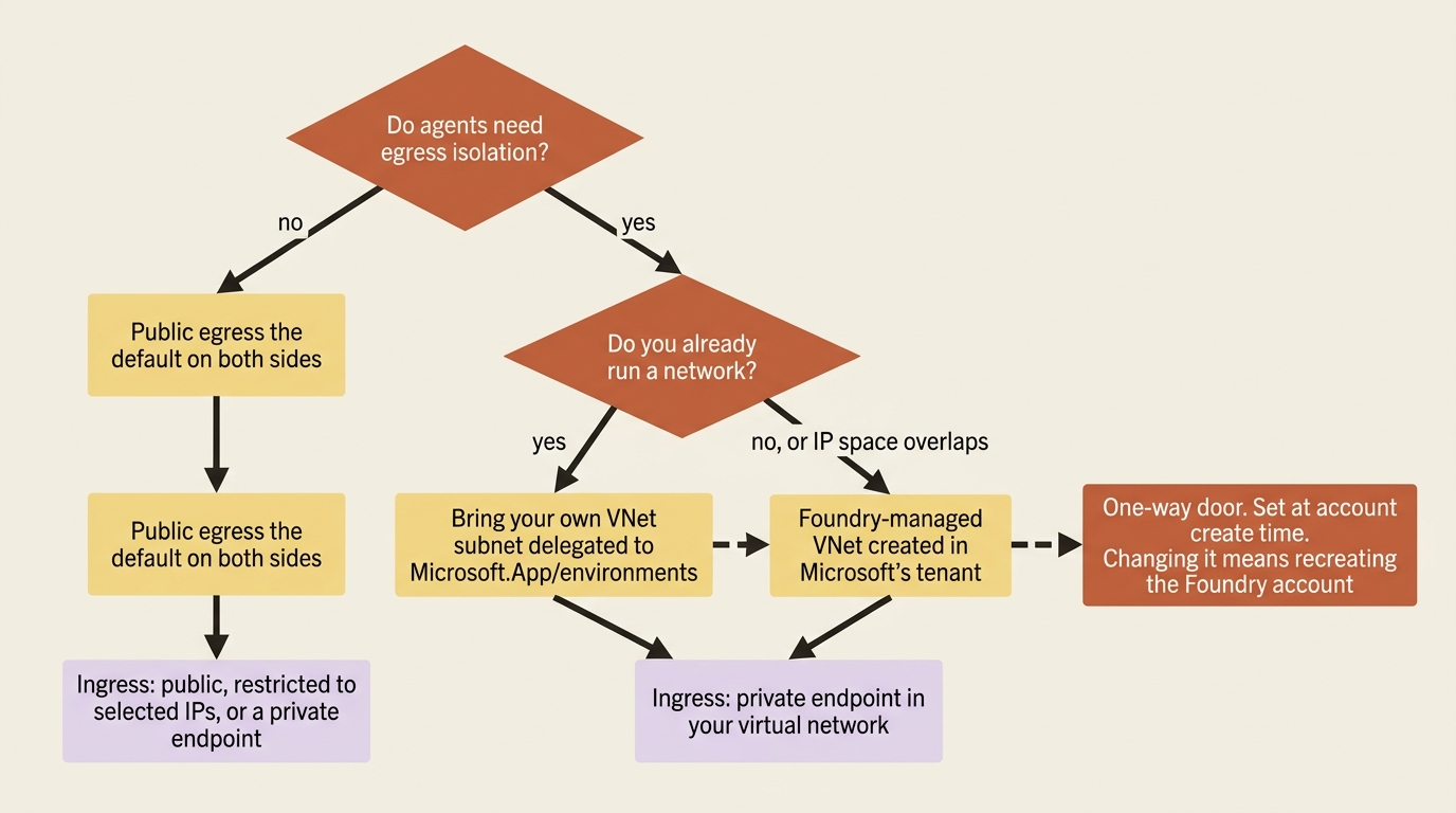 The Microsoft Foundry networking decision: the egress model you pick at account create time determines which ingress options are available to you afterward.