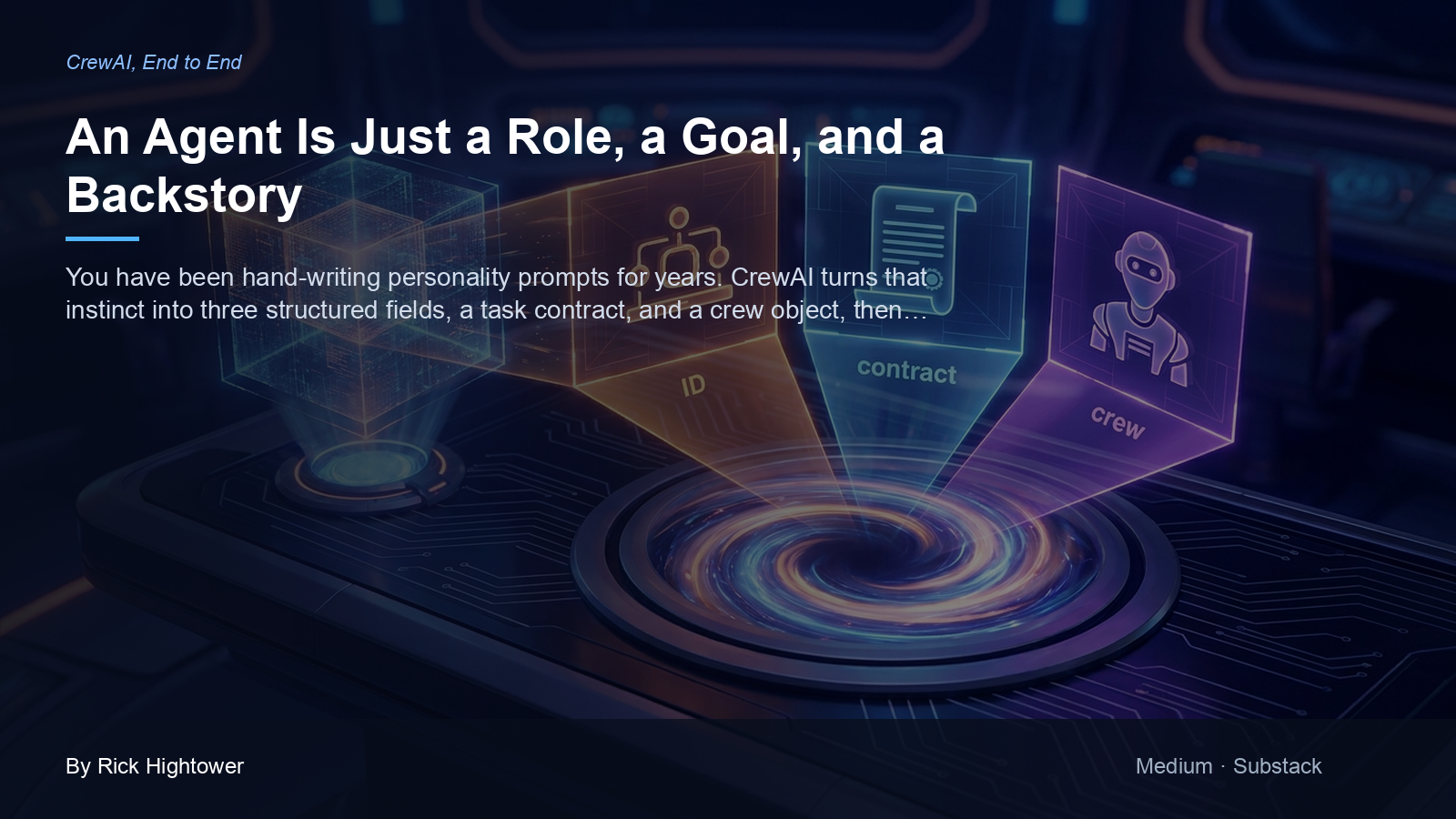 Cover image for “An Agent Is Just a Role, a Goal, and a Backstory” by Rick Hightower