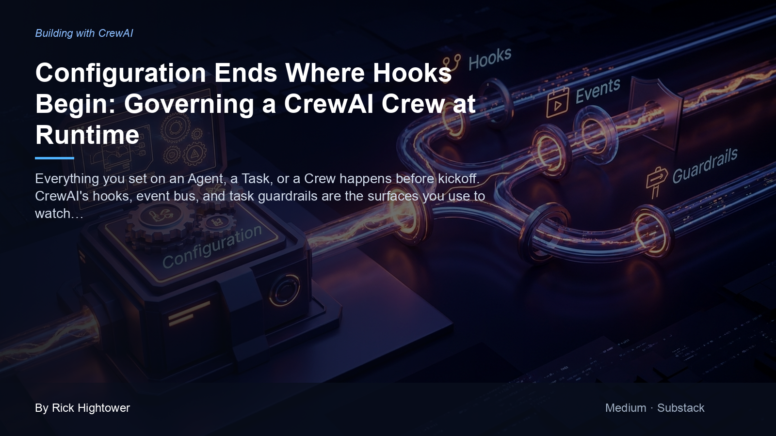 Cover image for “Configuration Ends Where Hooks Begin: Governing a CrewAI Crew at Runtime” by Rick Hightower