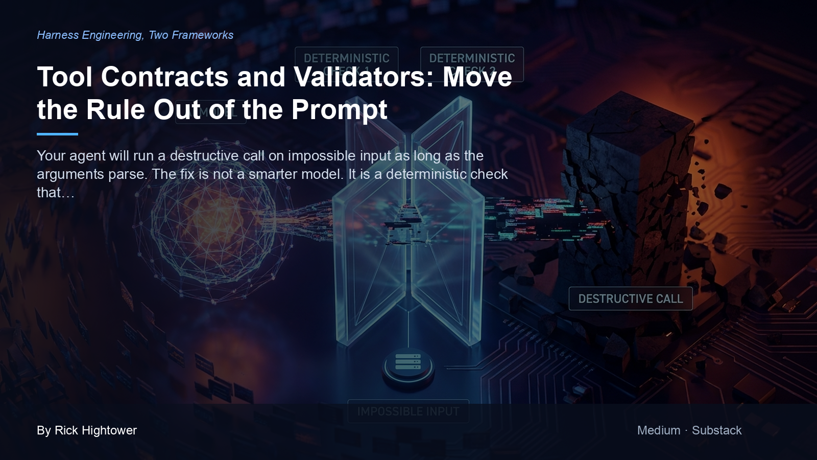 Cover image for “Tool Contracts and Validators: Move the Rule Out of the Prompt” by Rick Hightower