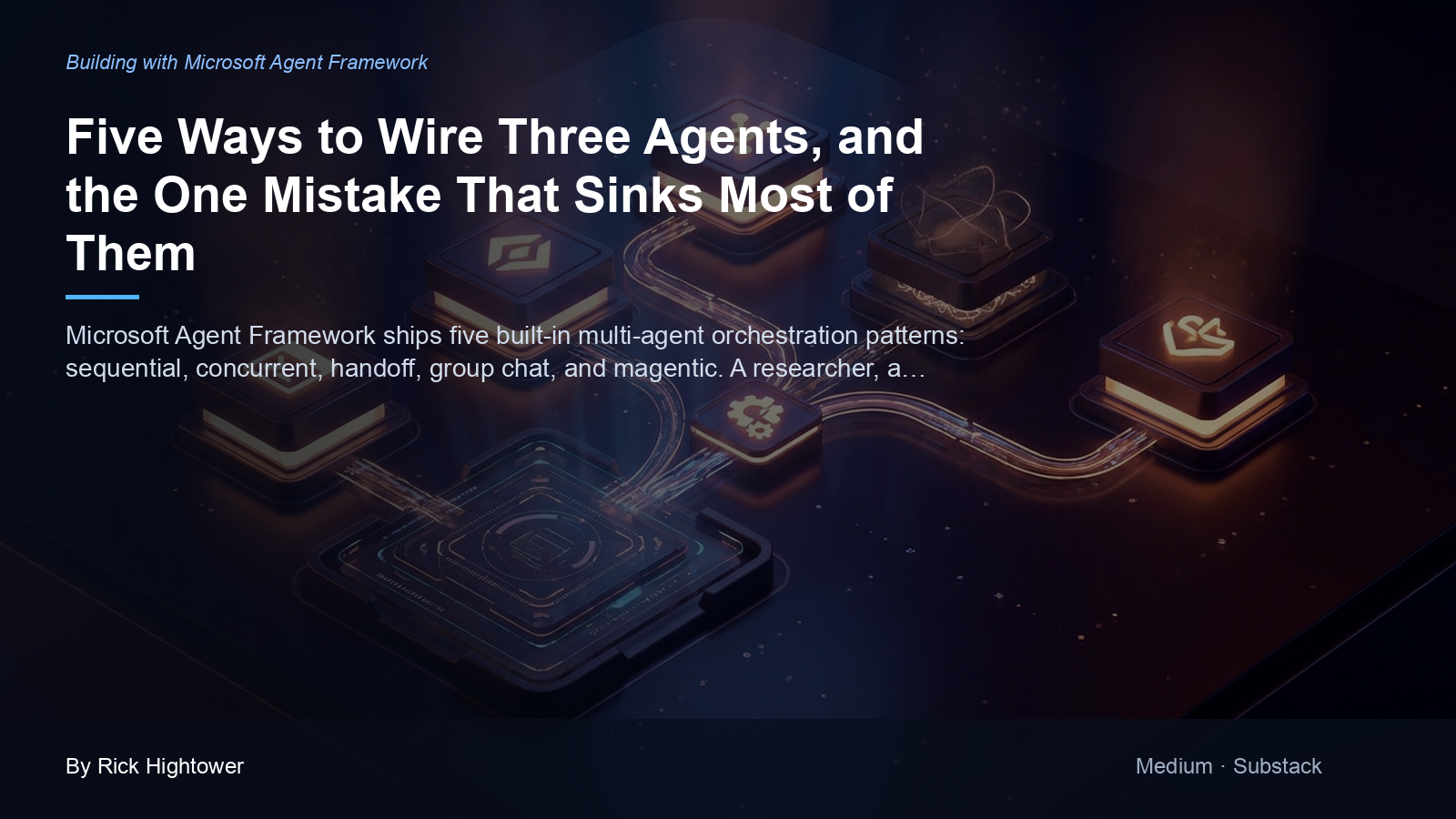 Cover image for “Five Ways to Wire Three Agents, and the One Mistake That Sinks Most of Them” by Rick Hightower