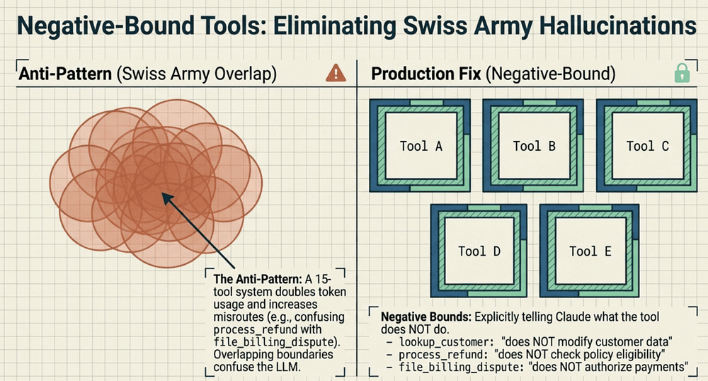 Claude Certified Architect Exam: 4 to 5 tools per agent, avoid Swiss army anti-pattern that impacts proper tool selection